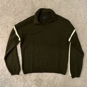 ASOS Olive V-Neck Sweater with Cream Stripes